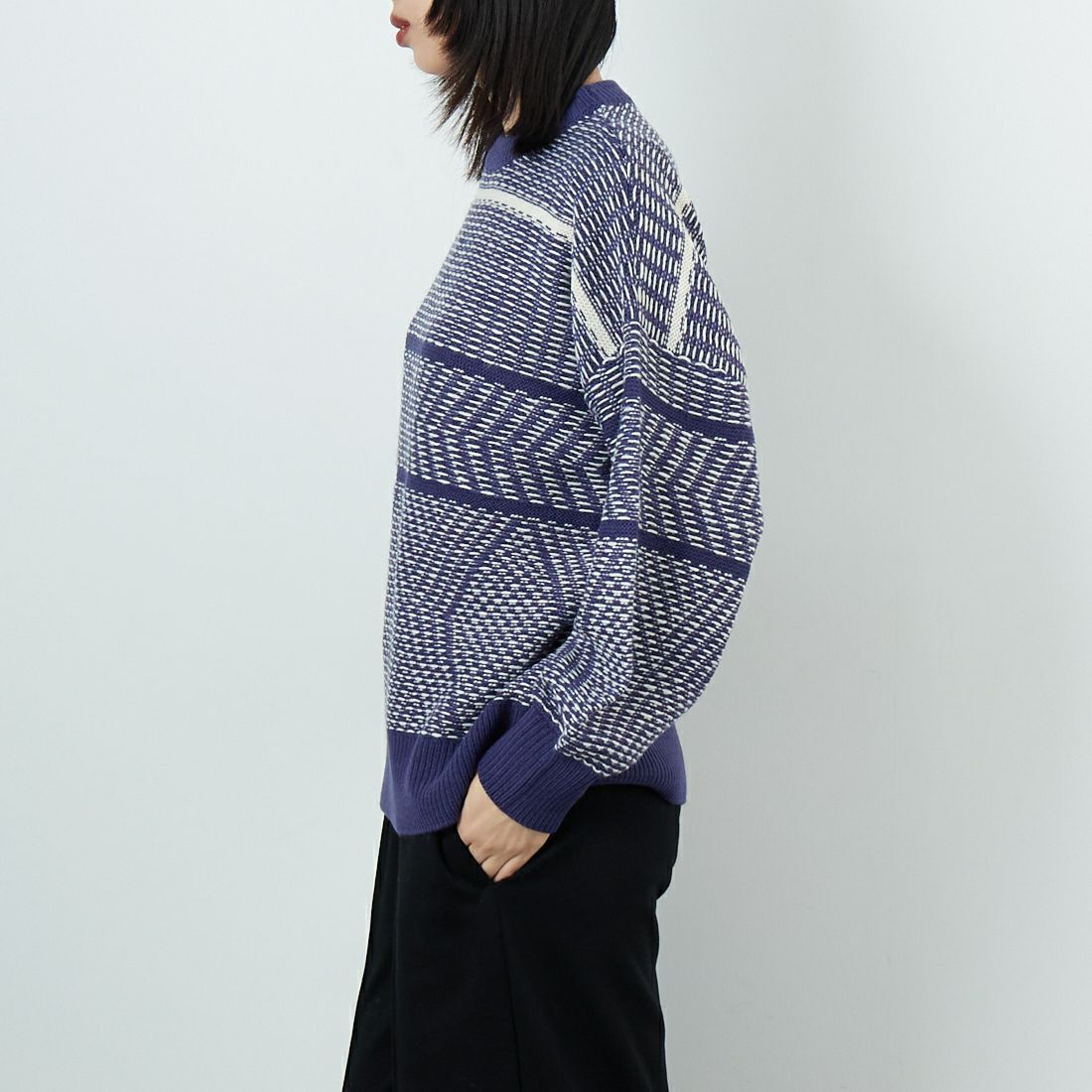 Jf Ready Made [ジェイエフレディメイド] ジャガードニットクルーネックプルオーバー [3109207] 569 ﾌﾞﾙｰ &&モデル身長：162cm 着用サイズ：F&&