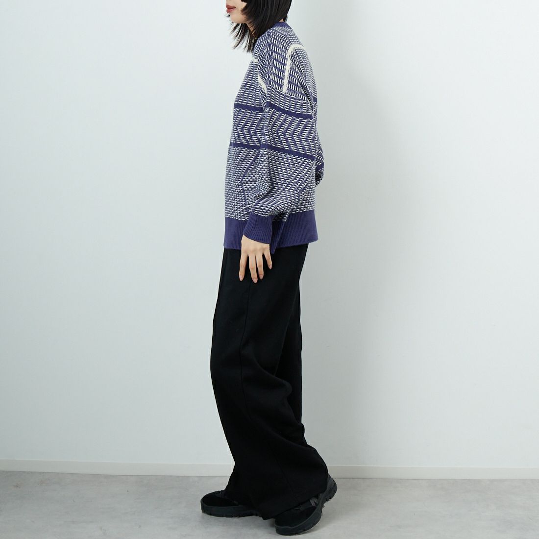 Jf Ready Made [ジェイエフレディメイド] ジャガードニットクルーネックプルオーバー [3109207] 569 ﾌﾞﾙｰ &&モデル身長：162cm 着用サイズ：F&&