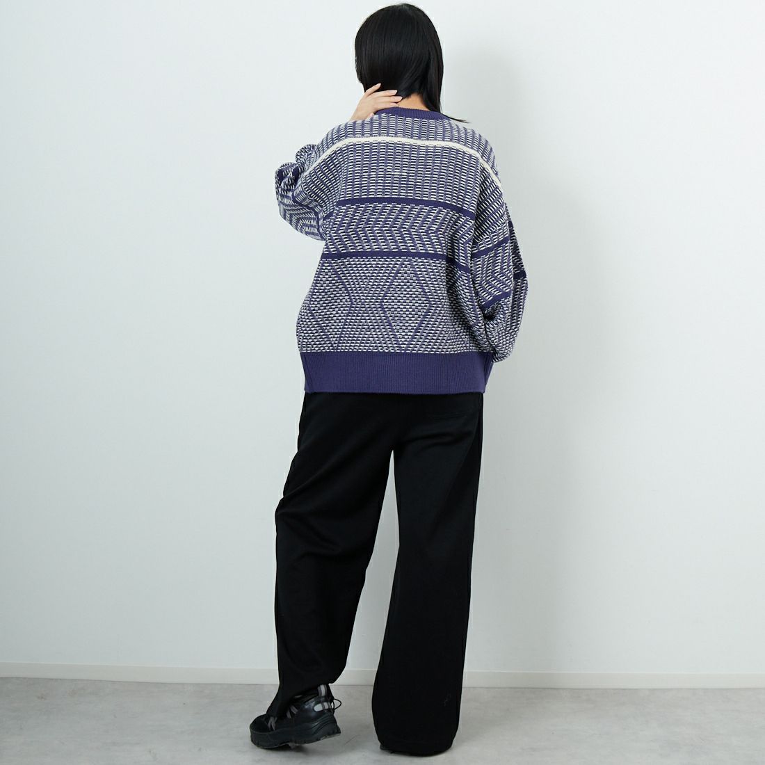 Jf Ready Made [ジェイエフレディメイド] ジャガードニットクルーネックプルオーバー [3109207] 569 ﾌﾞﾙｰ &&モデル身長：162cm 着用サイズ：F&&