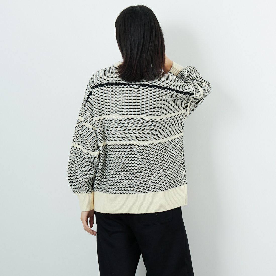 Jf Ready Made [ジェイエフレディメイド] ジャガードニットクルーネックプルオーバー [3109207] 180 ｷﾅﾘ &&モデル身長：162cm 着用サイズ：F&&