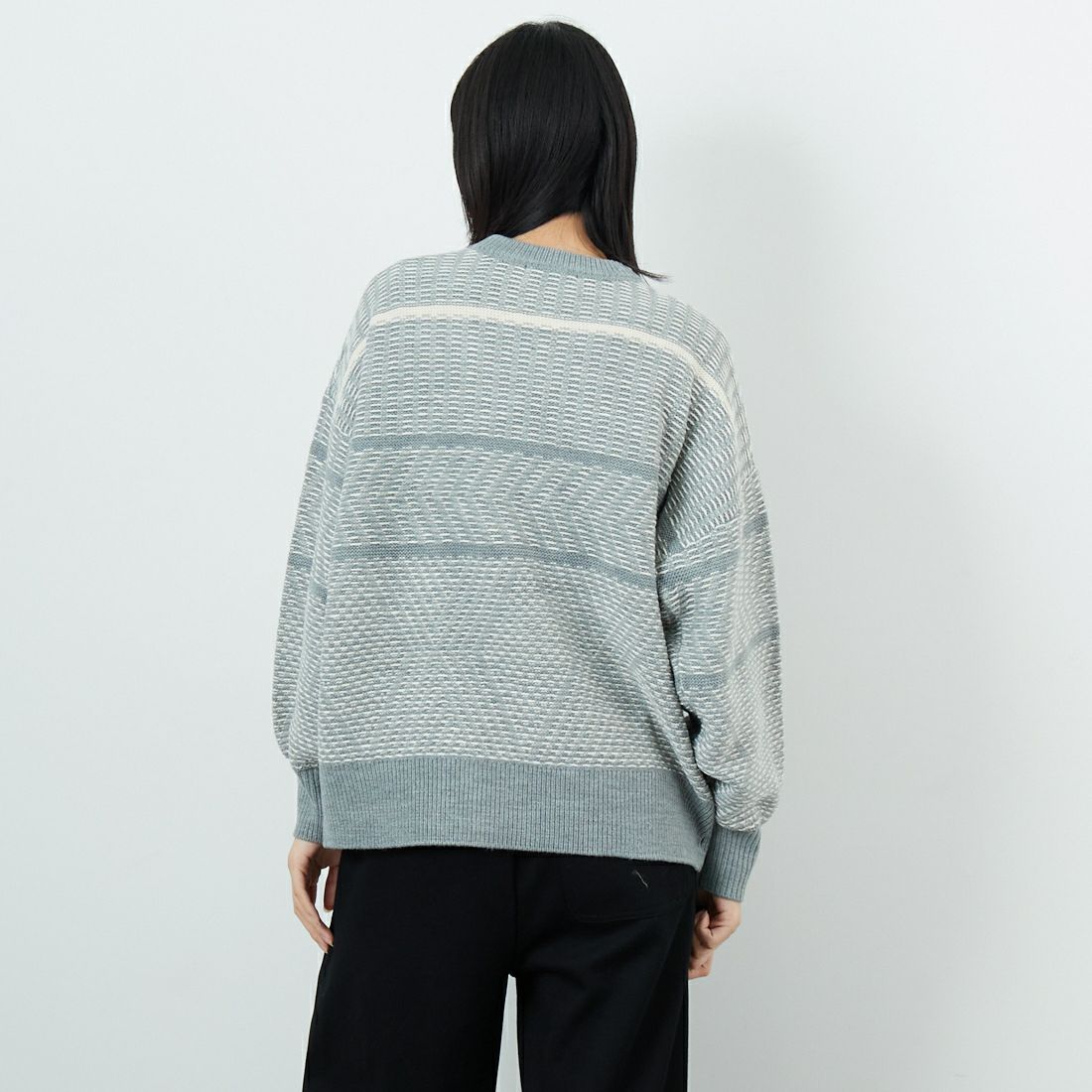 Jf Ready Made [ジェイエフレディメイド] ジャガードニットクルーネックプルオーバー [3109207] 859 ｸﾞﾚｰ &&モデル身長：162cm 着用サイズ：F&&