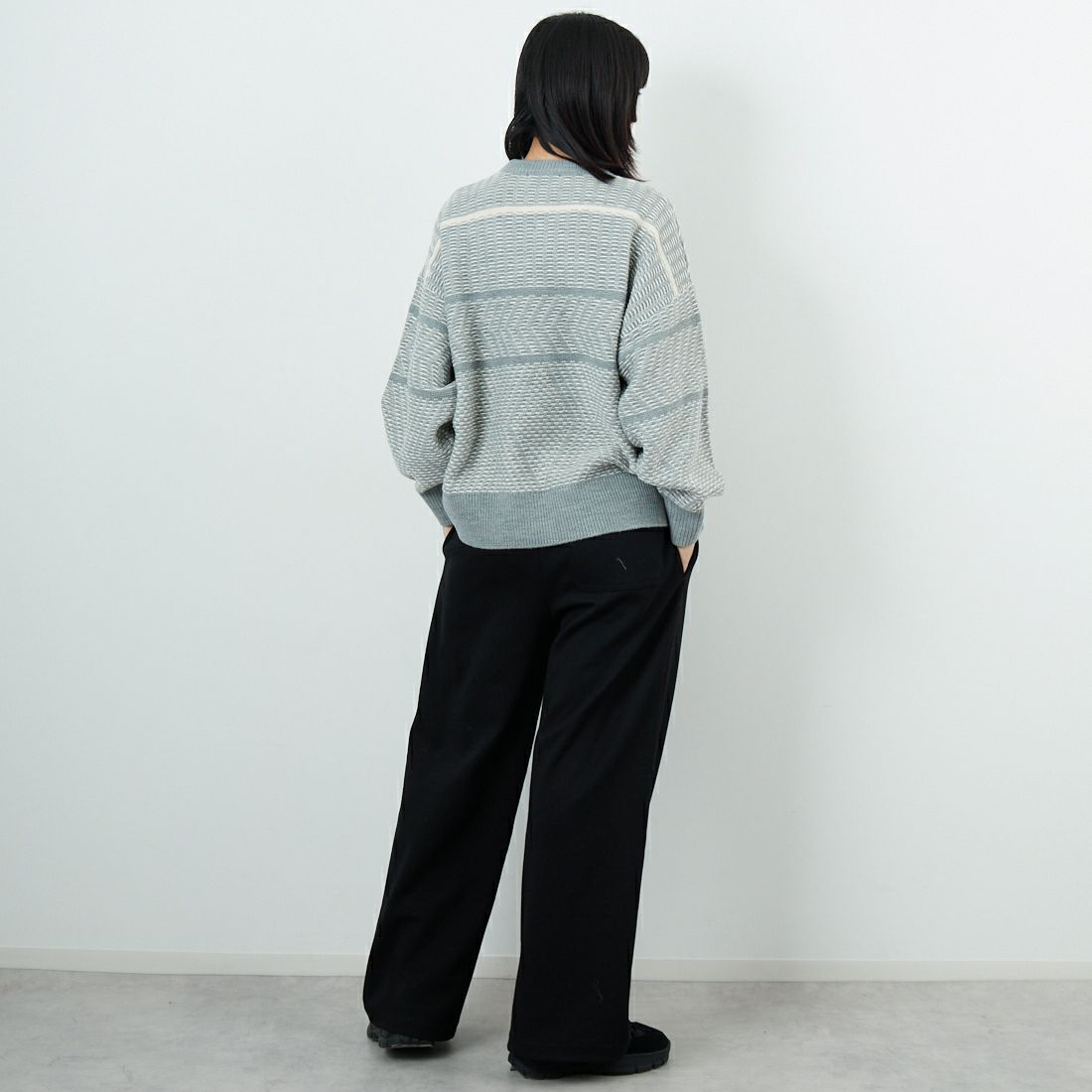 Jf Ready Made [ジェイエフレディメイド] ジャガードニットクルーネックプルオーバー [3109207] 859 ｸﾞﾚｰ &&モデル身長：162cm 着用サイズ：F&&