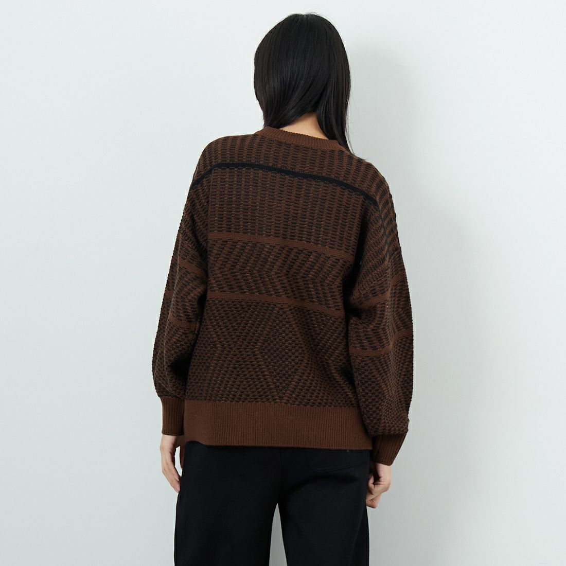 Jf Ready Made [ジェイエフレディメイド] ジャガードニットクルーネックプルオーバー [3109207] 089 ﾌﾞﾗｯｸ &&モデル身長：162cm 着用サイズ：F&&