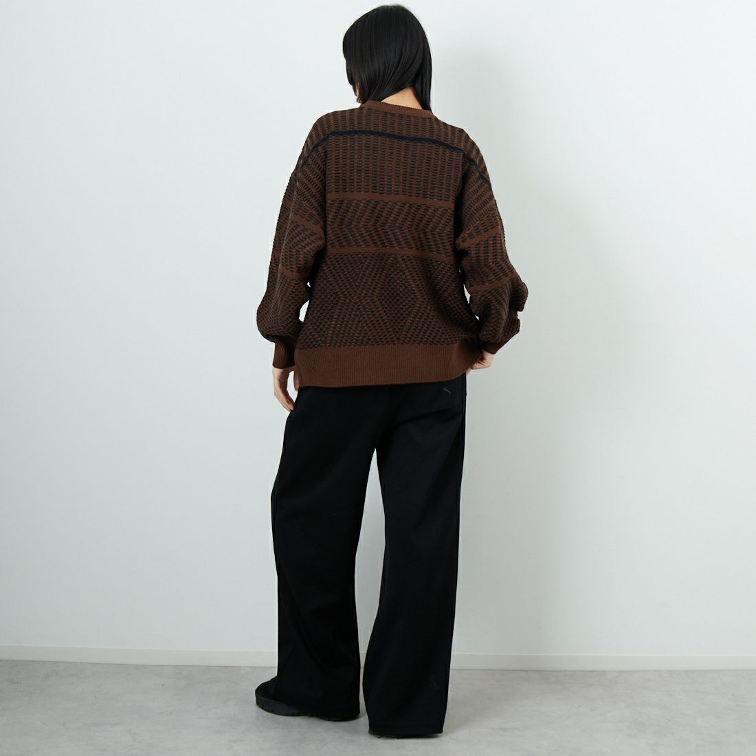 Jf Ready Made [ジェイエフレディメイド] ジャガードニットクルーネックプルオーバー [3109207] 089 ﾌﾞﾗｯｸ &&モデル身長：162cm 着用サイズ：F&&