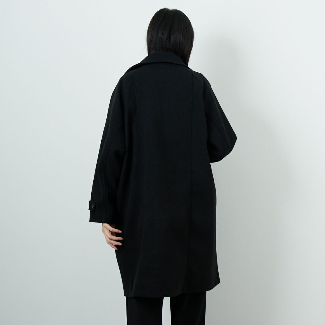 Jeans Factory Clothes [ジーンズファクトリークローズ] ワイドステンカラーミドルコート [831031IN] BLACK &&モデル身長：162cm 着用サイズ：F&&