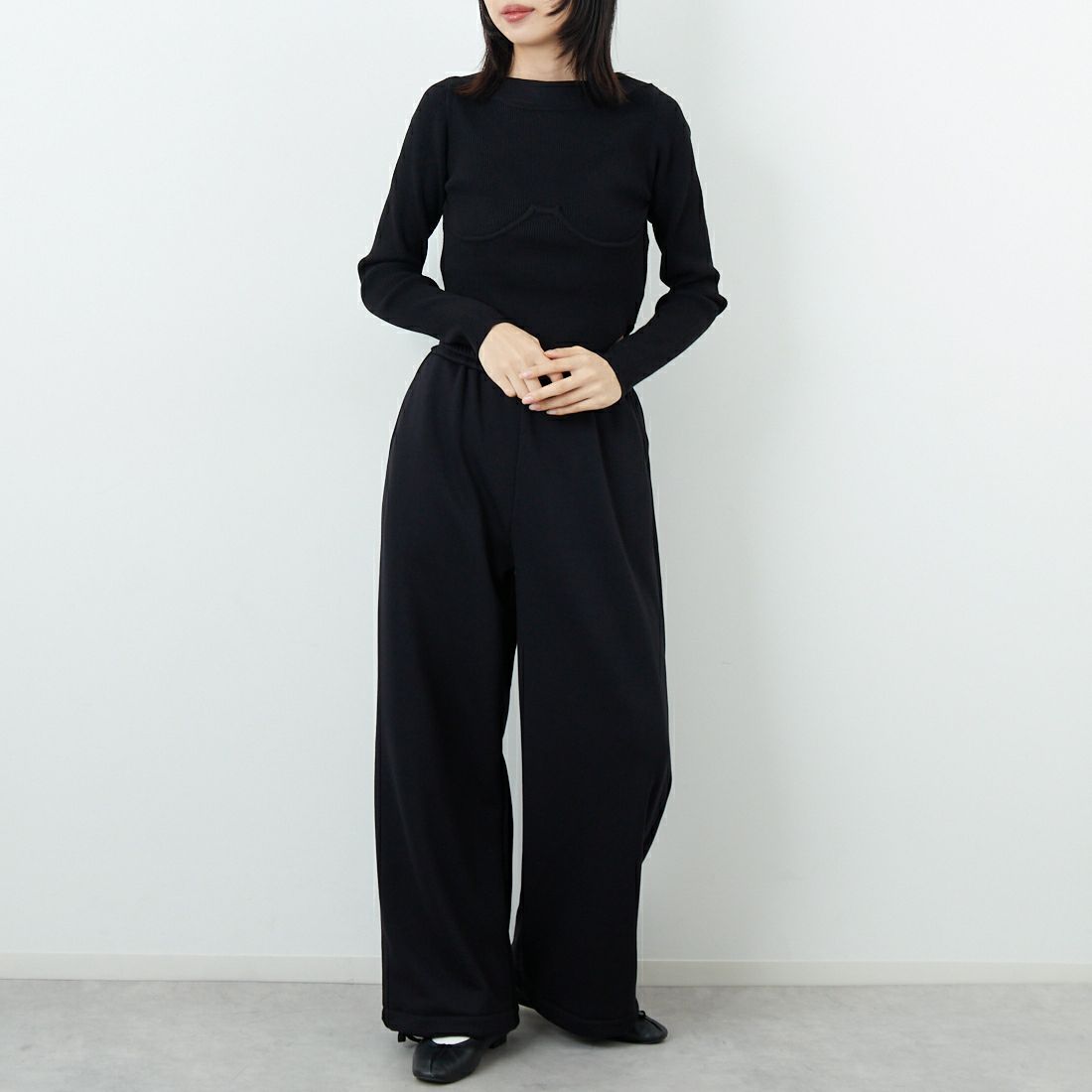 null. [ヌル] ビスチェリブニットトップス [153WNT255023] BLK &&モデル身長：162cm 着用サイズ：24&&