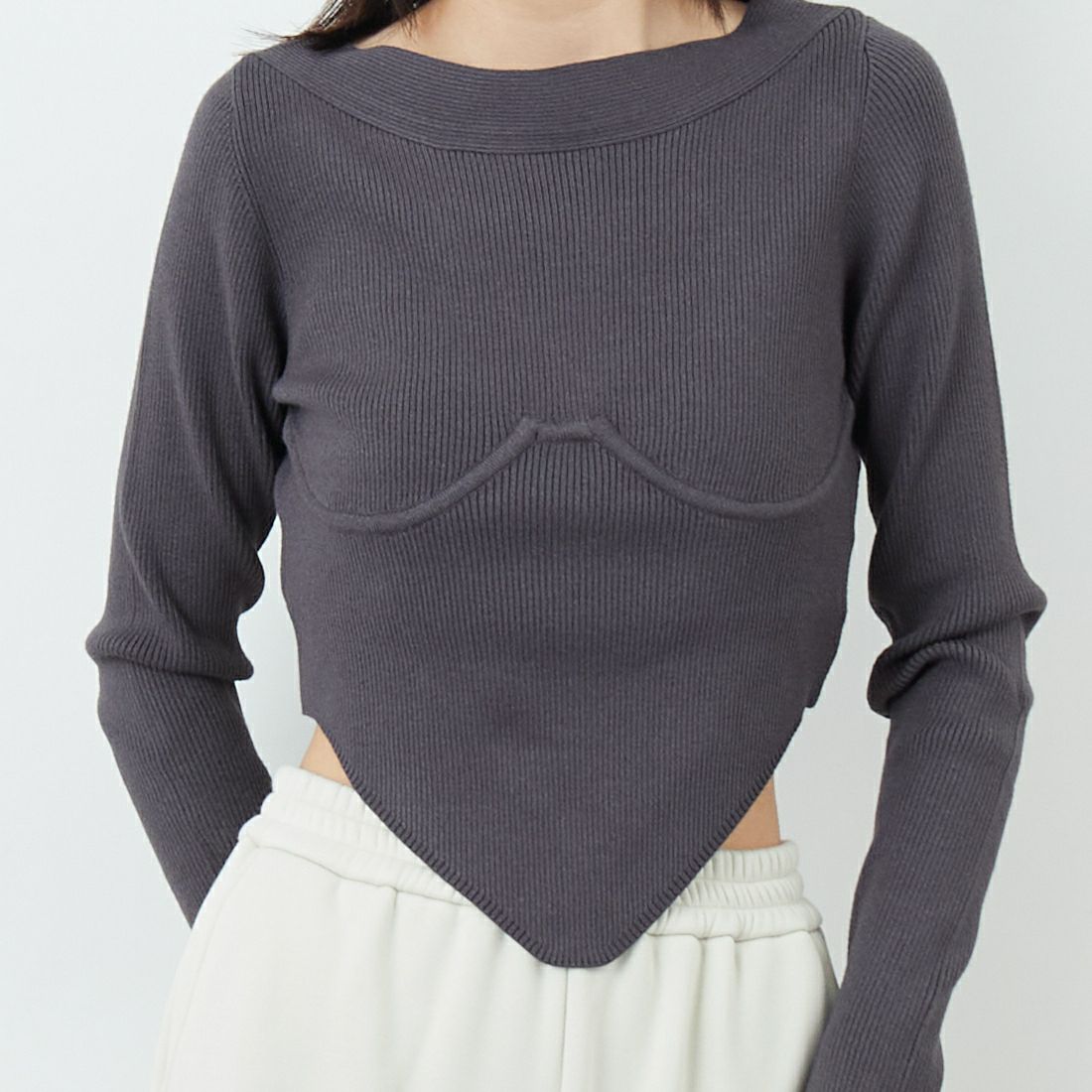 null. [ヌル] ビスチェリブニットトップス [153WNT255023] CGRY &&モデル身長：162cm 着用サイズ：24&&