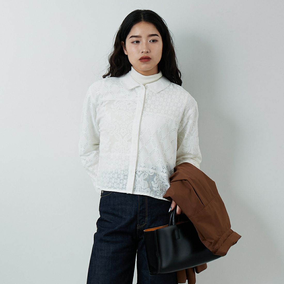 Jeans Factory Clothes [ジーンズファクトリークローズ] パッチワークショートシャツ [153317] 01 ｵﾌﾎﾜｲﾄ &&モデル身長：162cm 着用サイズ：F&&