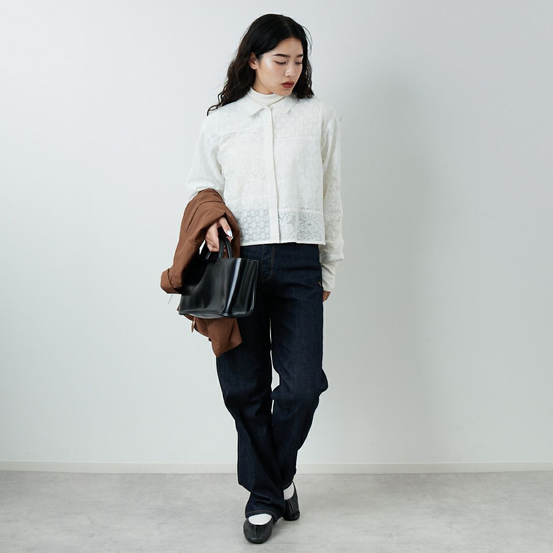 Jeans Factory Clothes [ジーンズファクトリークローズ] パッチワークショートシャツ [153317] 01 ｵﾌﾎﾜｲﾄ &&モデル身長：162cm 着用サイズ：F&&