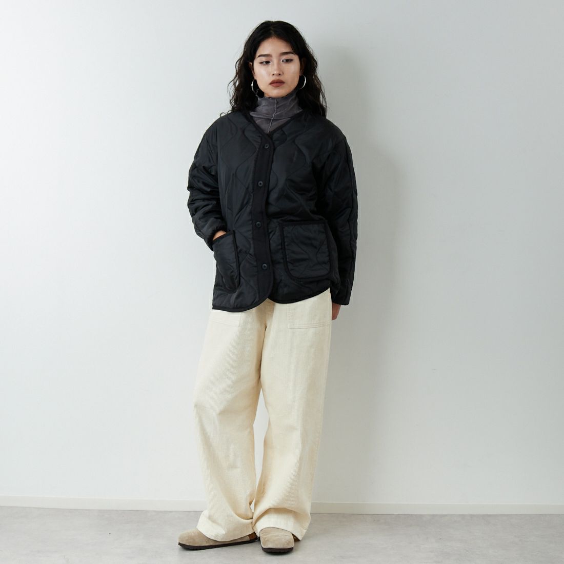 Jeans Factory Clothes [ジーンズファクトリークローズ] 3IN1 M65ショートジャケット [653210] BLACK &&モデル身長：162cm 着用サイズ：S&&