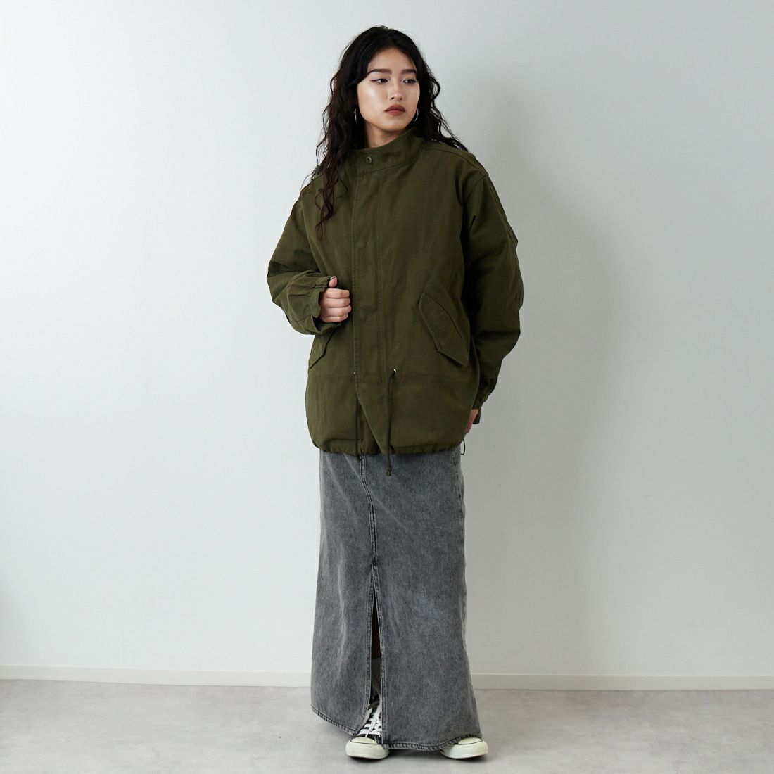 Jeans Factory Clothes [ジーンズファクトリークローズ] 3IN1 M65ショートジャケット [653210] OLIVE &&モデル身長：162cm 着用サイズ：S&&