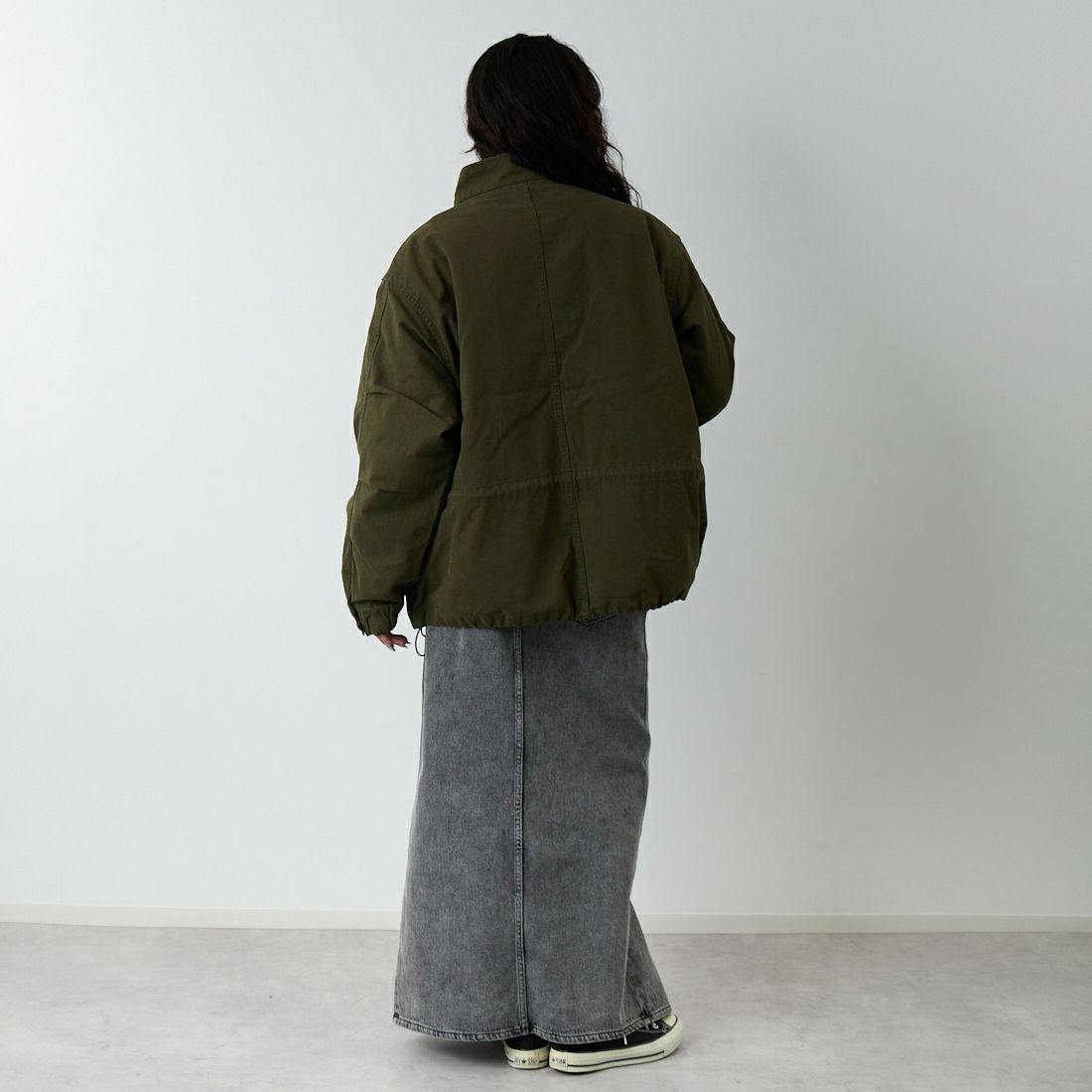 Jeans Factory Clothes [ジーンズファクトリークローズ] 3IN1 M65ショートジャケット [653210] OLIVE &&モデル身長：162cm 着用サイズ：S&&