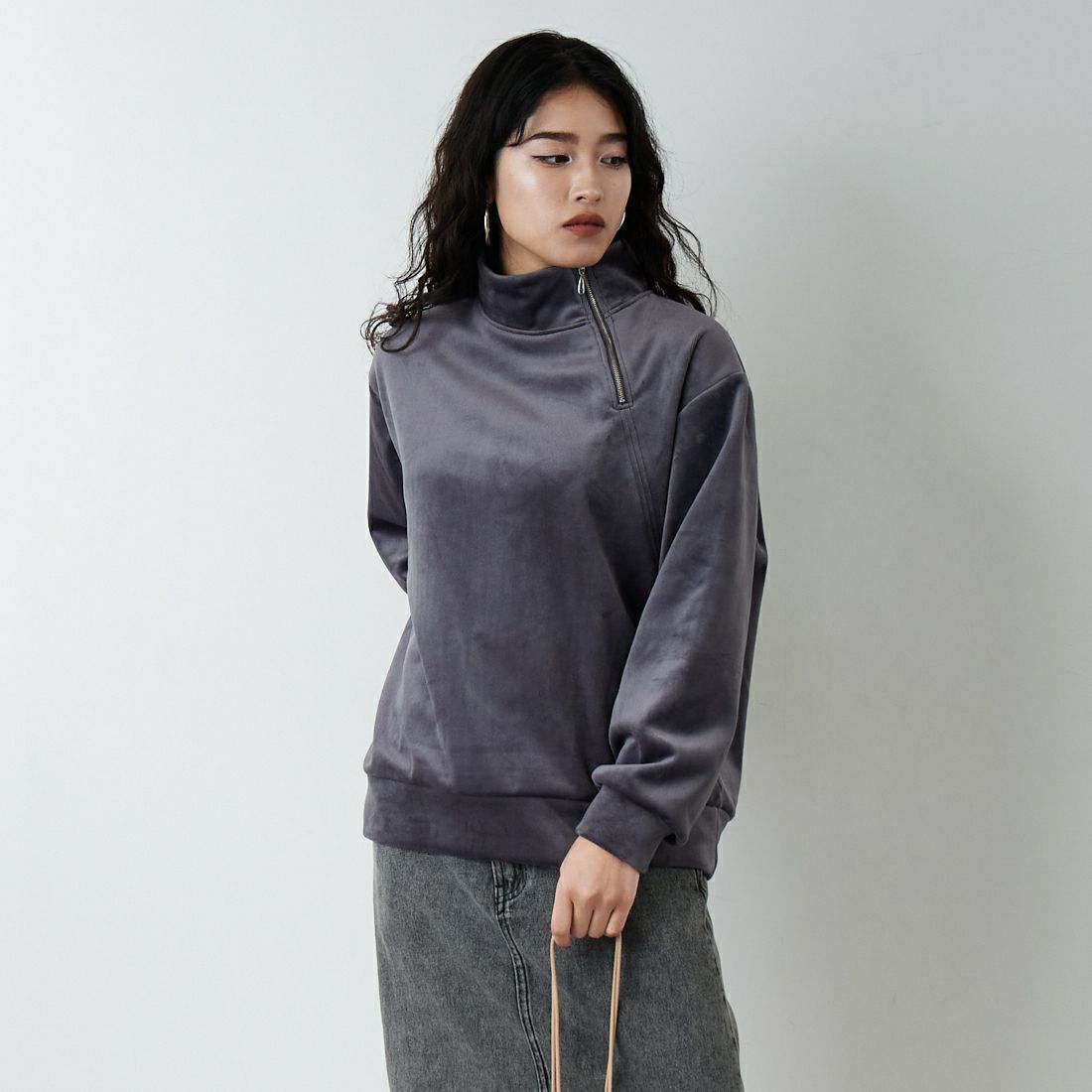 Jf Ready Made [ジェイエフレディメイド] リブジャージプルオーバー [735830] 07 ｽﾐｸﾛ &&モデル身長：162cm 着用サイズ：F&&