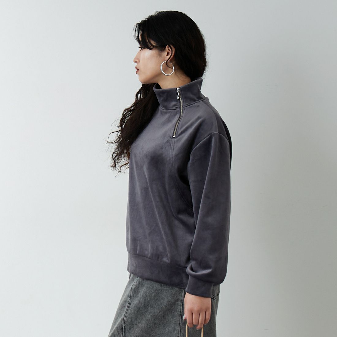 Jf Ready Made [ジェイエフレディメイド] リブジャージプルオーバー [735830] 07 ｽﾐｸﾛ &&モデル身長：162cm 着用サイズ：F&&