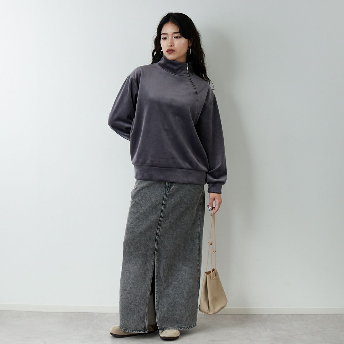 Jf Ready Made [ジェイエフレディメイド] リブジャージプルオーバー [735830] 07 ｽﾐｸﾛ &&モデル身長：162cm 着用サイズ：F&&