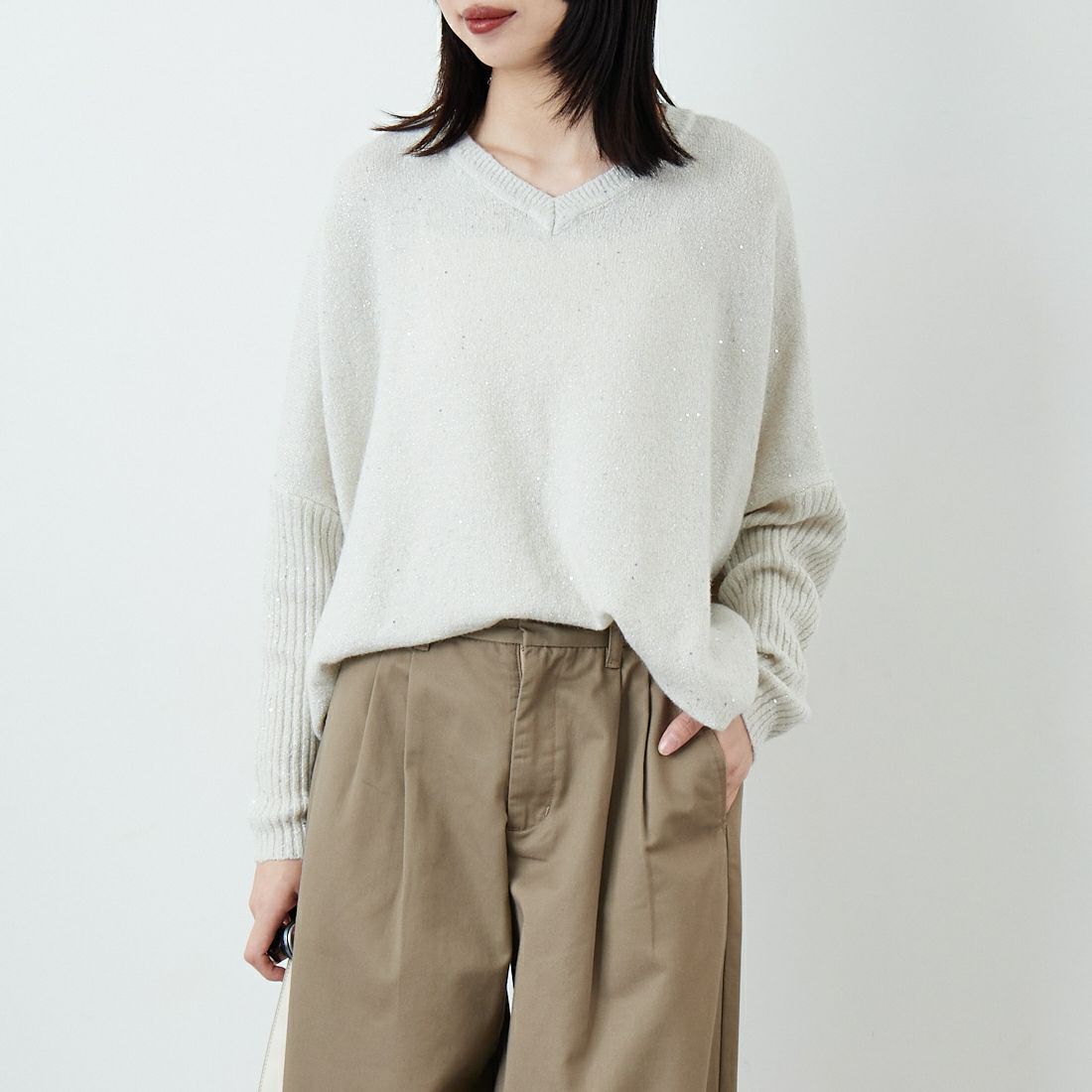 Jf Ready Made [ジェイエフレディメイド] スパンコールドルマンニットプルオーバー [3225426] ｱｲﾎﾞﾘｰ &&モデル身長：162cm 着用サイズ：F&&