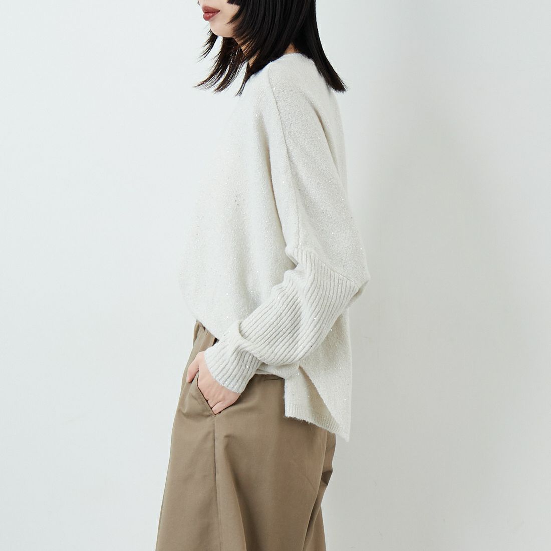 Jf Ready Made [ジェイエフレディメイド] スパンコールドルマンニットプルオーバー [3225426] ｱｲﾎﾞﾘｰ &&モデル身長：162cm 着用サイズ：F&&