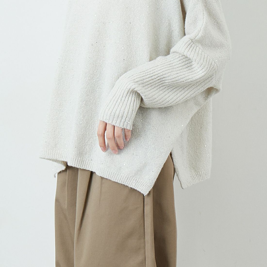 Jf Ready Made [ジェイエフレディメイド] スパンコールドルマンニットプルオーバー [3225426] ｱｲﾎﾞﾘｰ &&モデル身長：162cm 着用サイズ：F&&