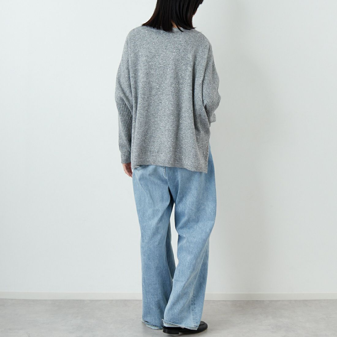 Jf Ready Made [ジェイエフレディメイド] スパンコールドルマンニットプルオーバー [3225426] ﾄｯﾌﾟｸﾞﾚｰ &&モデル身長：162cm 着用サイズ：F&&