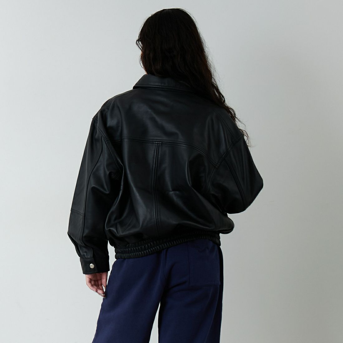 Jeans Factory Clothes [ジーンズファクトリークローズ] ラムボンバージャケット [25413JF] BLACK &&モデル身長：162cm 着用サイズ：S&&