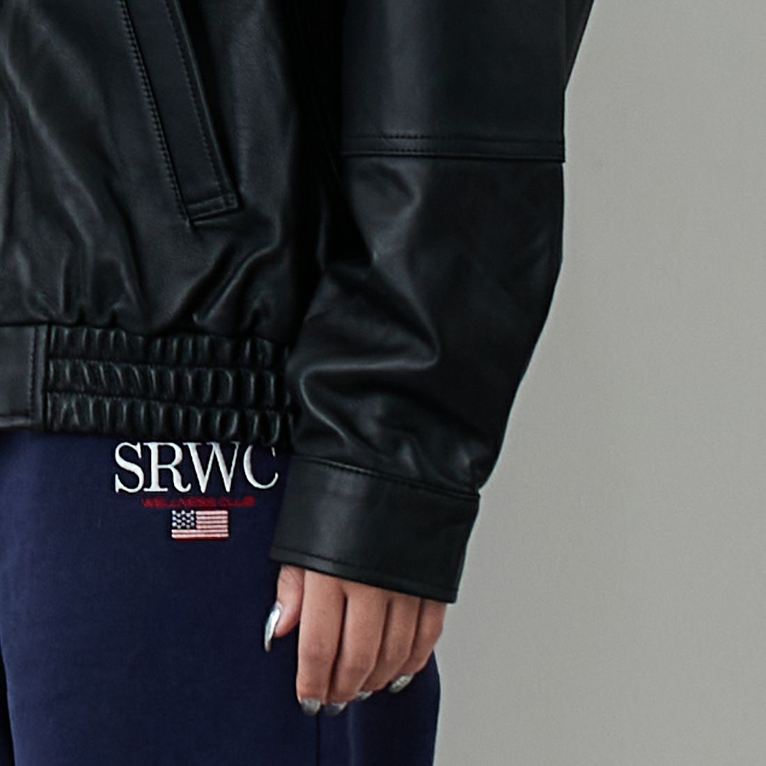 Jeans Factory Clothes [ジーンズファクトリークローズ] ラムボンバージャケット [25413JF] BLACK &&モデル身長：162cm 着用サイズ：S&&