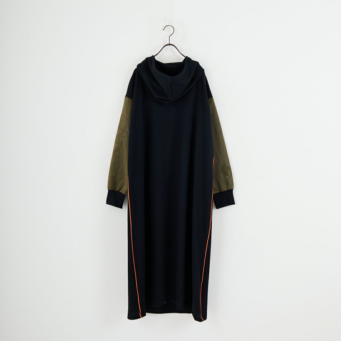 Jf Ready Made [ジェイエフレディメイド] 異素材ドッキングパーカーワンピース [922-24127] ﾌﾞﾗｯｸ/ｶｰｷ