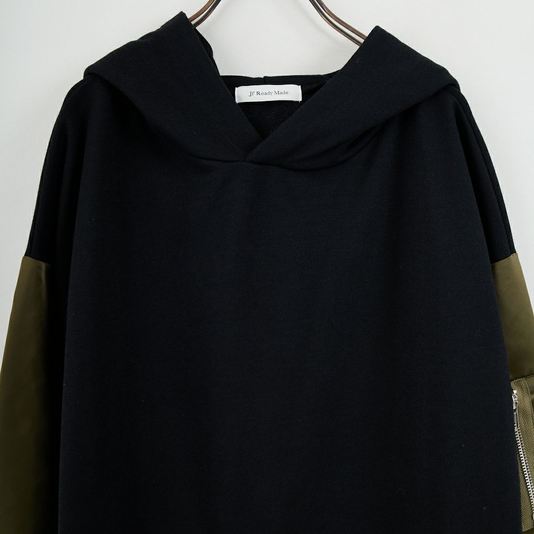 Jf Ready Made [ジェイエフレディメイド] 異素材ドッキングパーカーワンピース [922-24127] ﾌﾞﾗｯｸ/ｶｰｷ