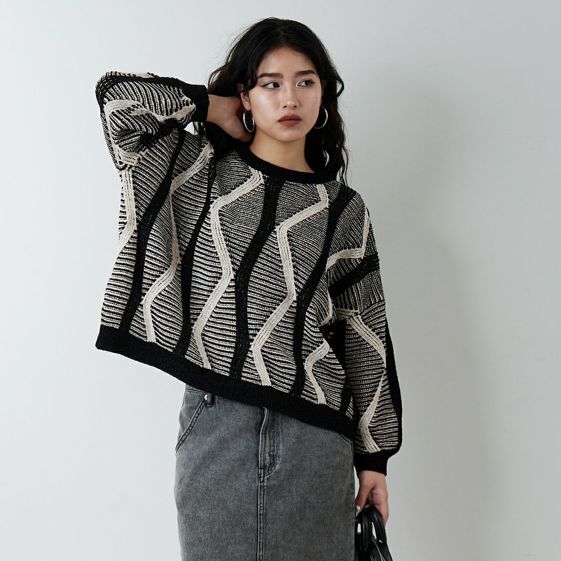 ﾌﾞﾗｯｸ/ﾍﾞｰｼ&&モデル身長：162cm 着用サイズ：F&&