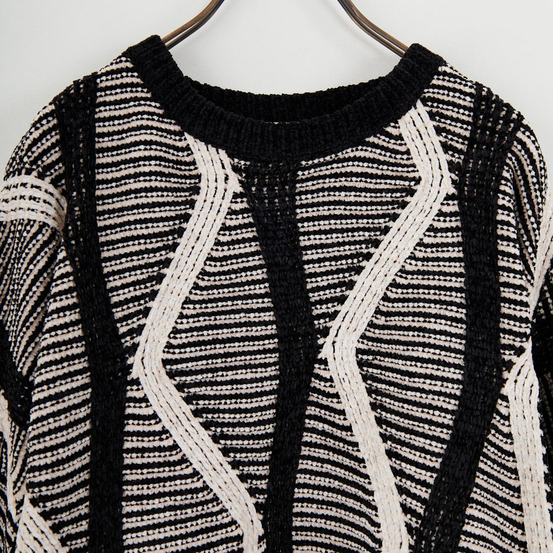 Jf Ready Made [ジェイエフレディメイド] モールヤーン ウェーブジャガードプルオーバー [923-14124] ﾌﾞﾗｯｸ/ﾍﾞｰｼ