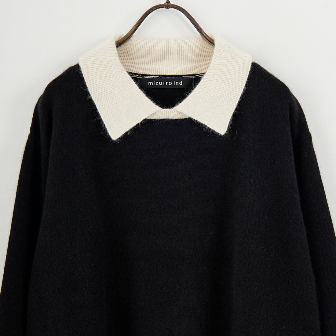 mizuiro ind [ミズイロインド] ハイゲージ襟付きプルオーバー [4-220099] 99A BLK/OW