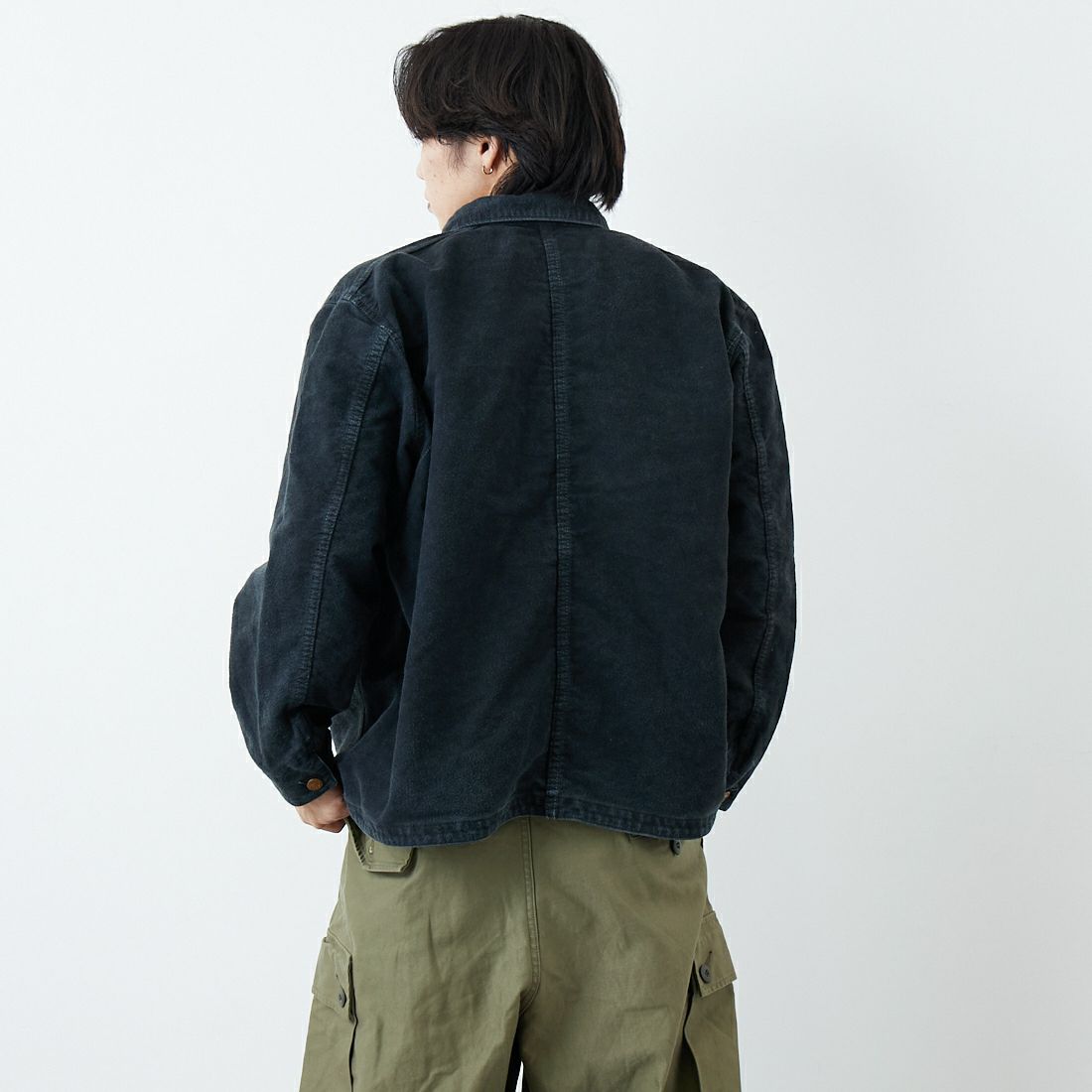 REMI RELIEF [レミレリーフ] モールスキンカバーオールジャケット [RN29373043] BLACK &&モデル身長：179cm 着用サイズ：L&&