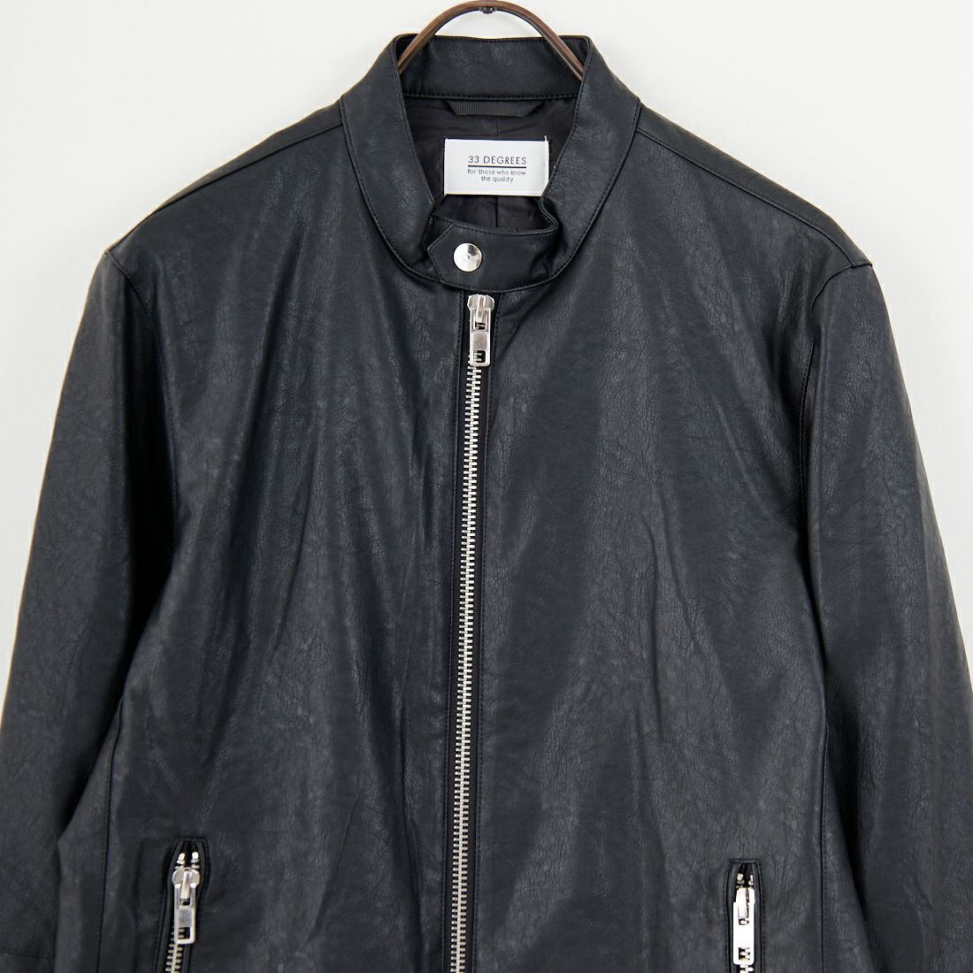33Degrees [サーティスリーディグリーズ] フェイクレザー シングルライダースジャケット [560003IN] BLACK