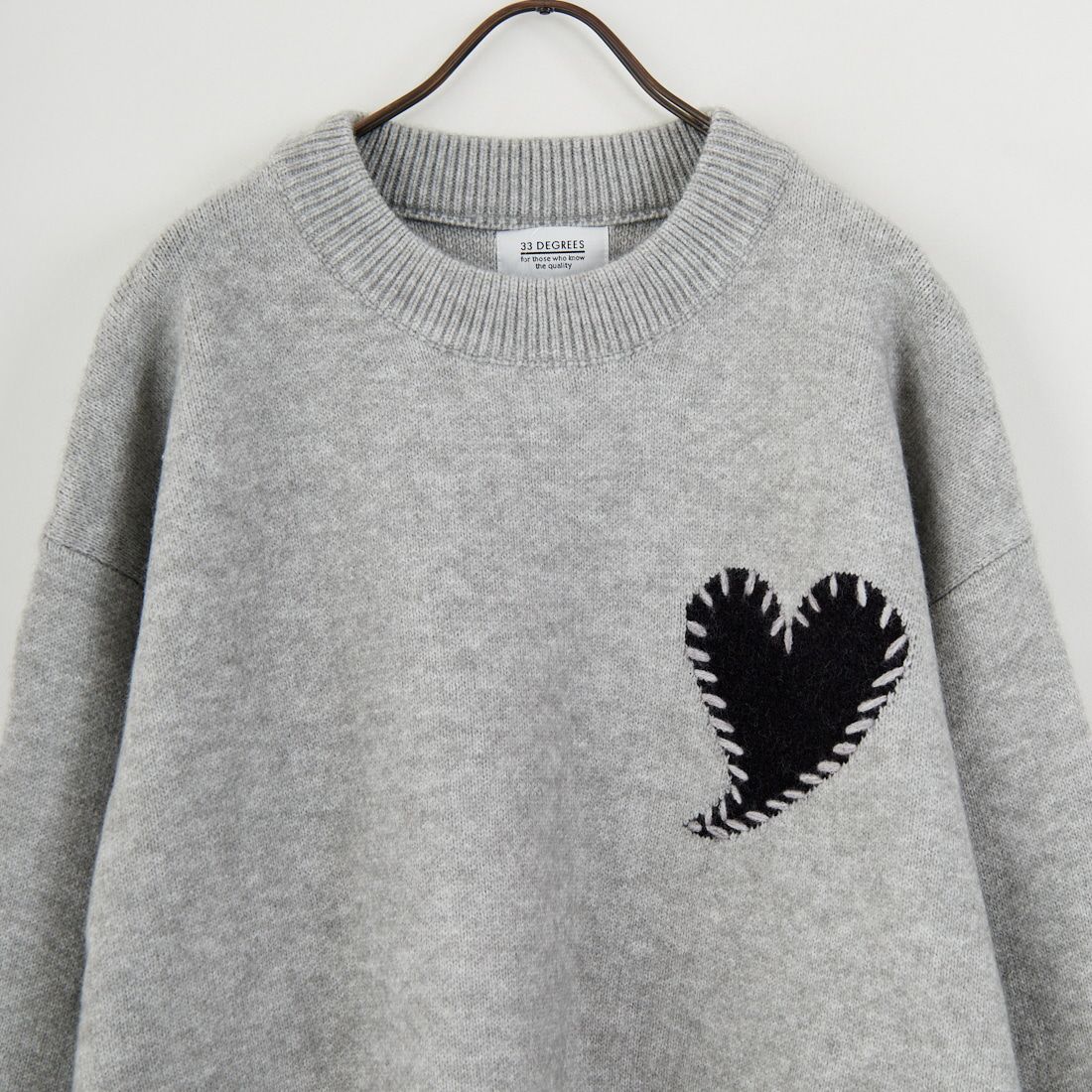 33Degrees [サーティスリーディグリーズ] ハートステッチクルーネックニット [TH-3999] GRAY