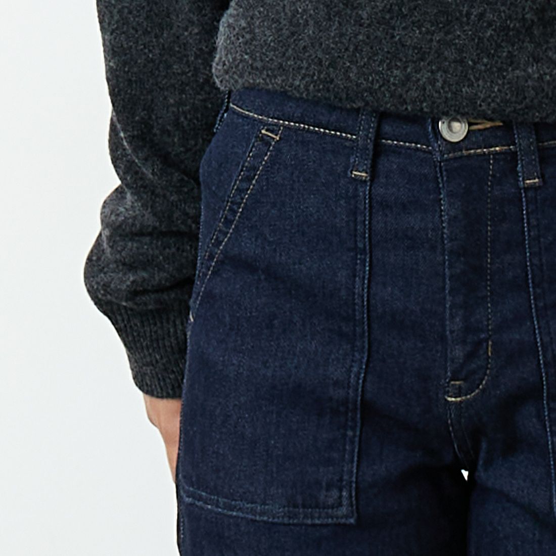 SOMETHING [サムシング] BODY FIRE ワイドベイカーデニムパンツ [SW158] 2500 O.W &&モデル身長：162cm 着用サイズ：XS&&