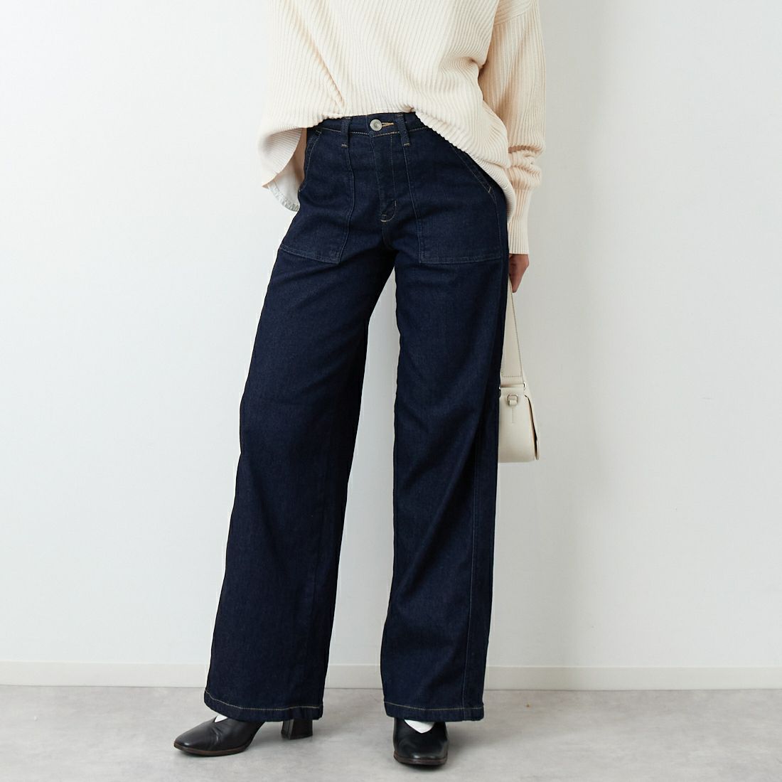 SOMETHING [サムシング] BODY FIRE ワイドベイカーデニムパンツ [SW158] 2500 O.W &&モデル身長：162cm 着用サイズ：XS&&