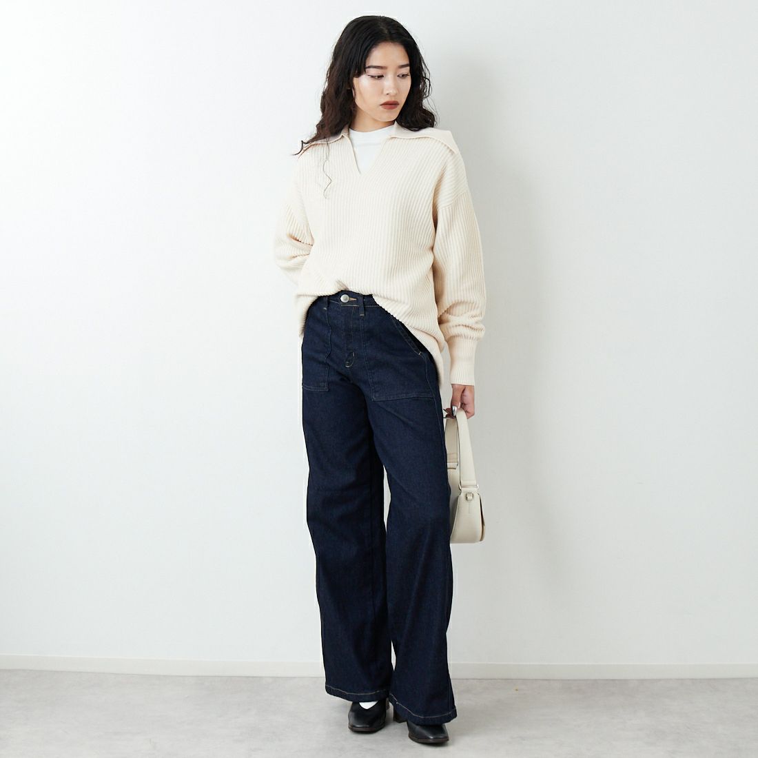 SOMETHING [サムシング] BODY FIRE ワイドベイカーデニムパンツ [SW158] 2500 O.W &&モデル身長：162cm 着用サイズ：XS&&