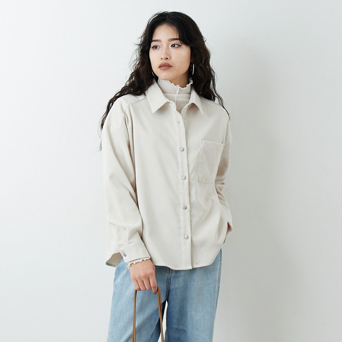 Jf Ready Made [ジイエフレディメイド] コーデュロイドロップタックブラウス [4225650] ｱｲﾎﾞﾘｰ &&モデル身長：162cm 着用サイズ：F&&