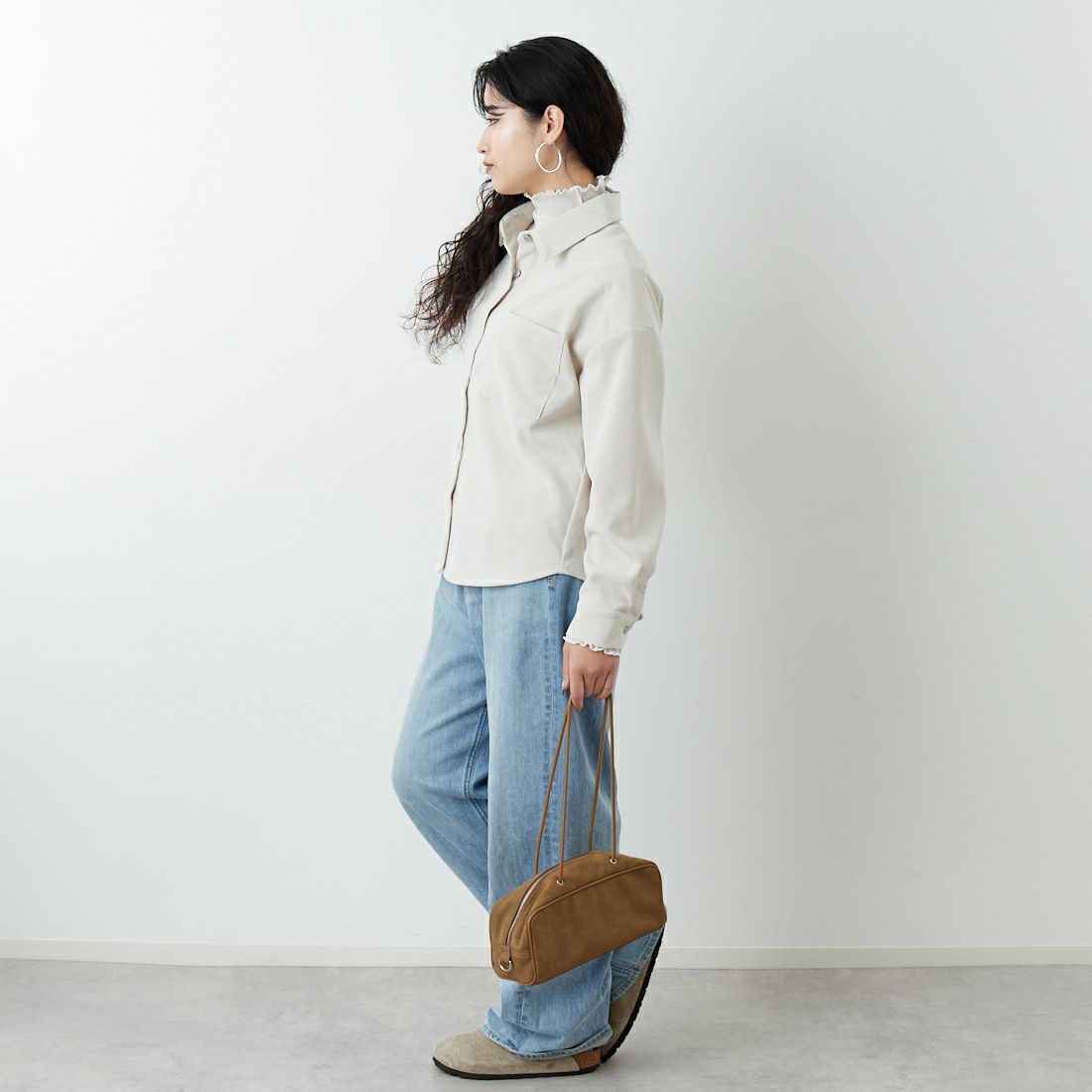 Jf Ready Made [ジイエフレディメイド] コーデュロイドロップタックブラウス [4225650] ｱｲﾎﾞﾘｰ &&モデル身長：162cm 着用サイズ：F&&