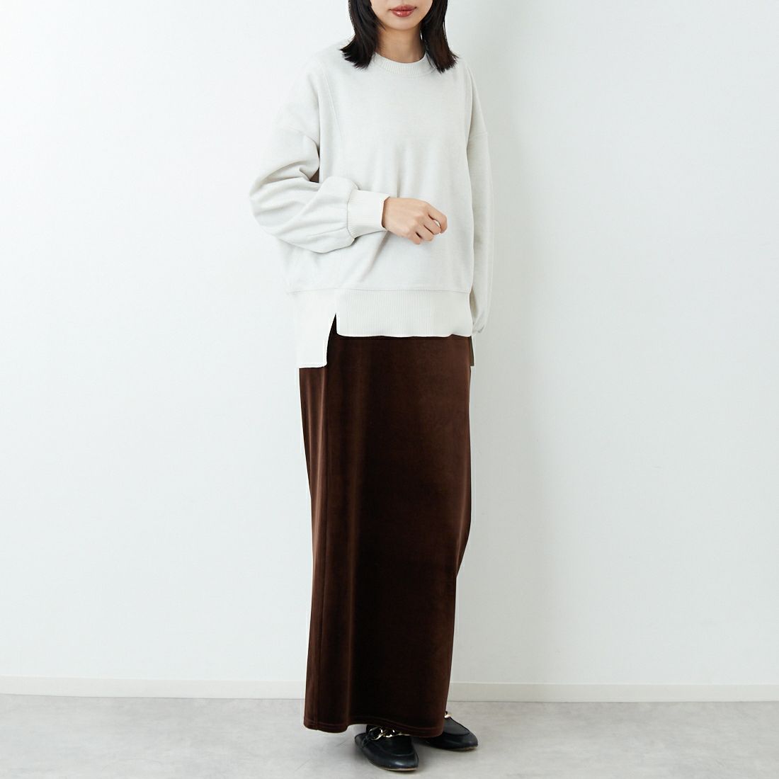 Jf Ready Made [ジェイエフレディメイド] 圧縮起毛サイド切替プルオーバー [3225750] ｱｲﾎﾞﾘｰ &&モデル身長：162cm 着用サイズ：F&&