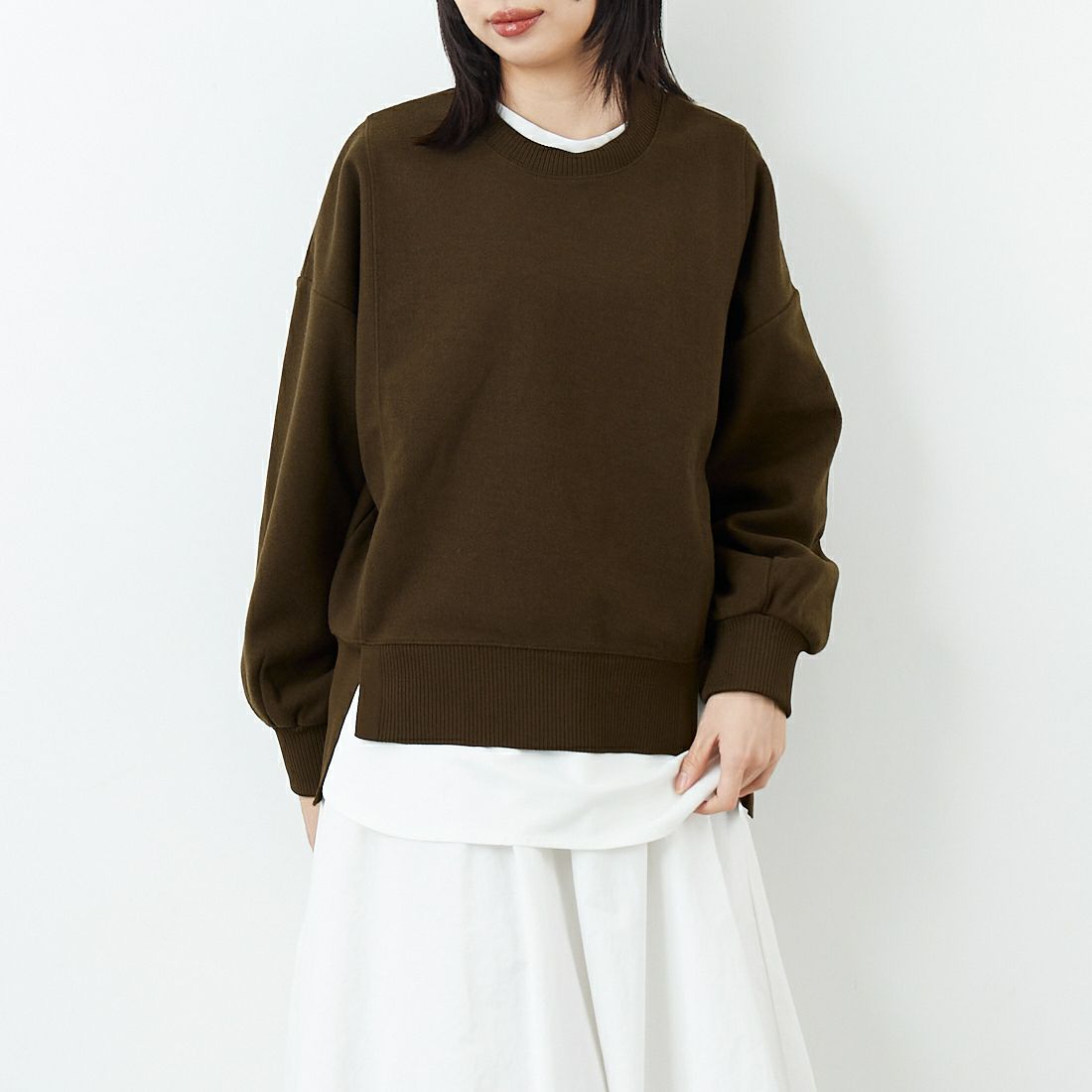 Jf Ready Made [ジェイエフレディメイド] 圧縮起毛サイド切替プルオーバー [3225750] ﾌﾞﾗｳﾝ &&モデル身長：162cm 着用サイズ：F&&