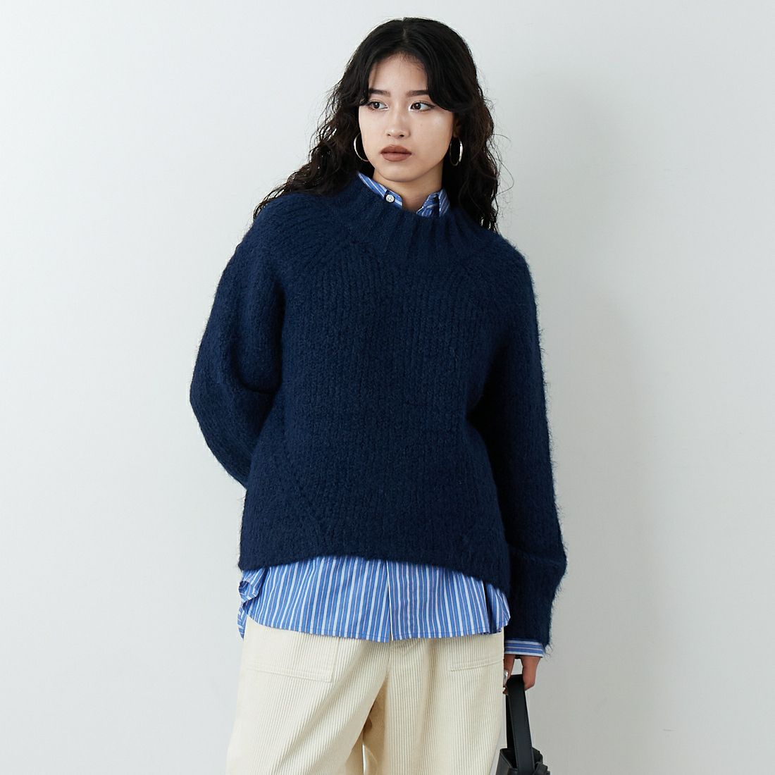 Jf Ready Made [ジェイエフレディメイド] 圧縮起毛ワイドネックプルオーバー [3225466] ﾈｲﾋﾞｰ &&モデル身長：162cm 着用サイズ：F&&