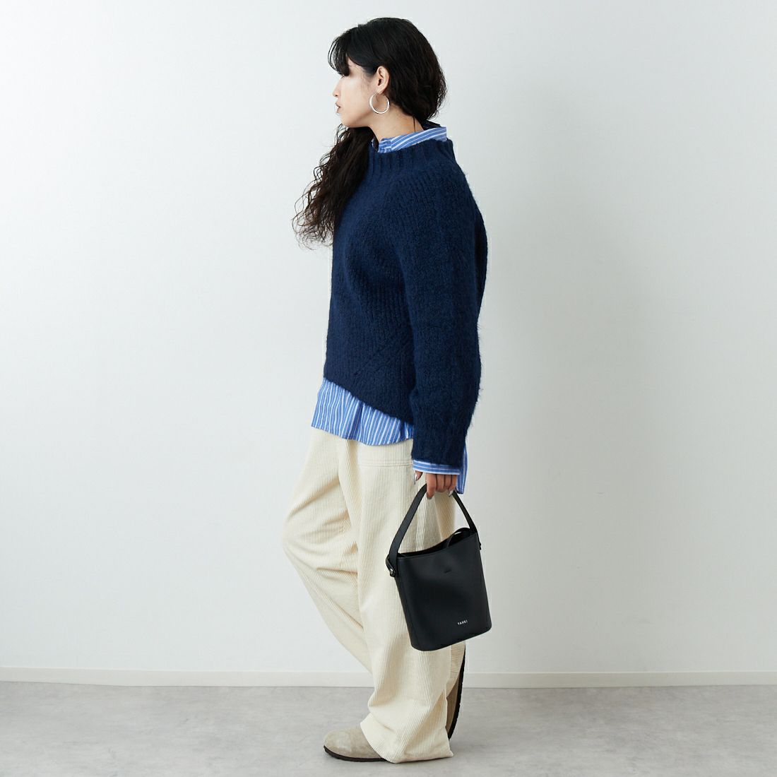 Jf Ready Made [ジェイエフレディメイド] 圧縮起毛ワイドネックプルオーバー [3225466] ﾈｲﾋﾞｰ &&モデル身長：162cm 着用サイズ：F&&