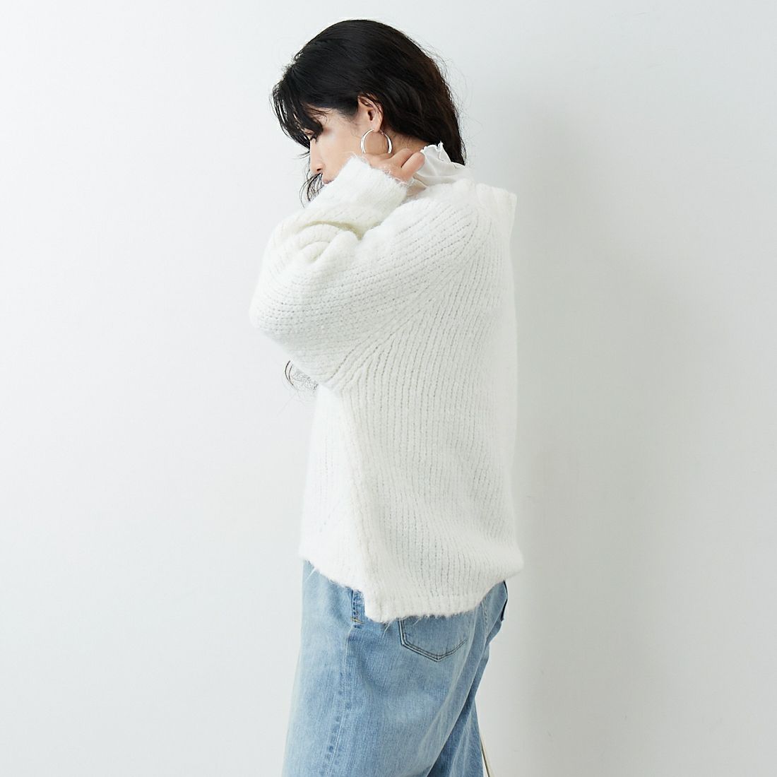 Jf Ready Made [ジェイエフレディメイド] 圧縮起毛ワイドネックプルオーバー [3225466] ｵﾌﾎﾜｲﾄ &&モデル身長：162cm 着用サイズ：F&&