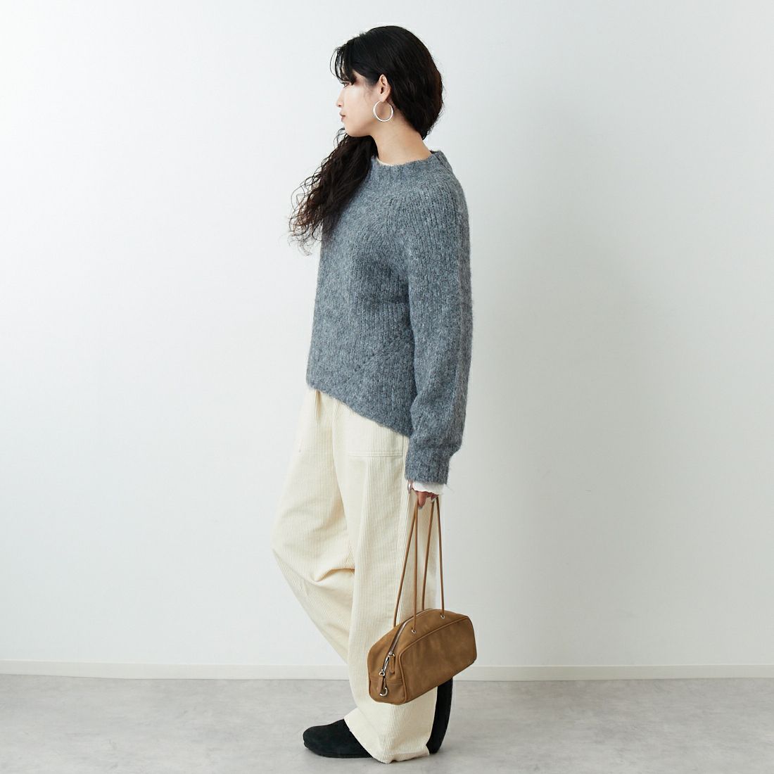 Jf Ready Made [ジェイエフレディメイド] 圧縮起毛ワイドネックプルオーバー [3225466] ﾄｯﾌﾟｸﾞﾚｰ &&モデル身長：162cm 着用サイズ：F&&