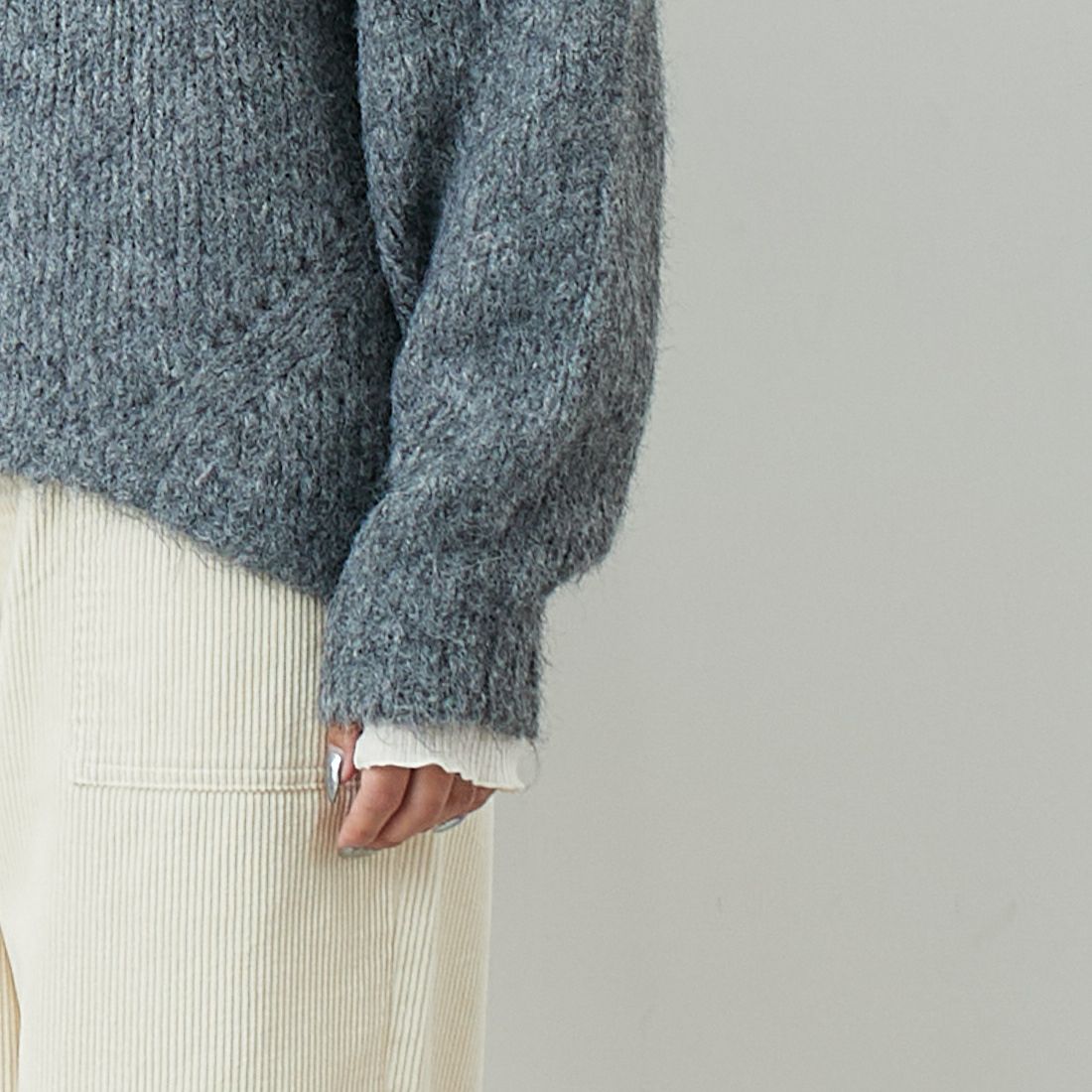 Jf Ready Made [ジェイエフレディメイド] 圧縮起毛ワイドネックプルオーバー [3225466] ﾄｯﾌﾟｸﾞﾚｰ &&モデル身長：162cm 着用サイズ：F&&