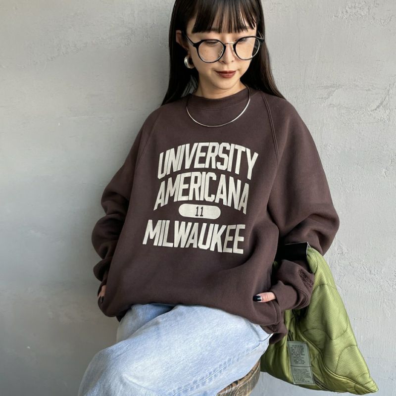 AMERICANA ロゴ入りクルーネックスウェット Americana [アメリカーナ] ボリュームスリーブ クルーネックスウェット