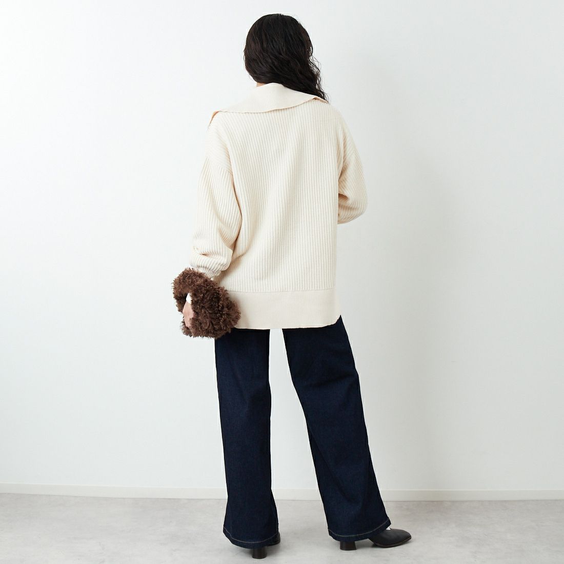 RIM.ARK [リムアーク] ベーシックカラーリブプルオーバー [460JSL70-2271] IVOY &&モデル身長：162cm 着用サイズ：F&&