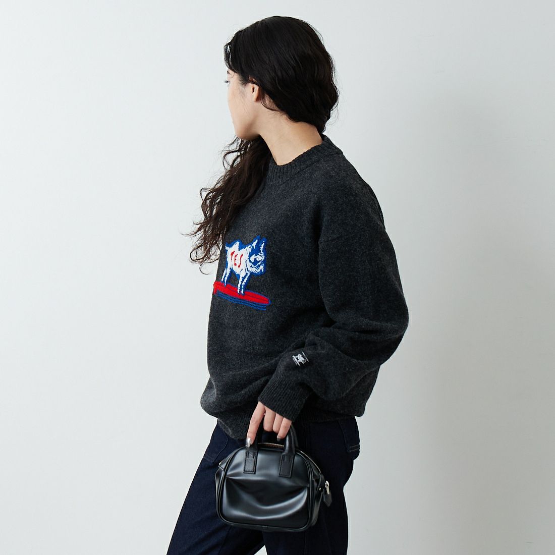 The Endless Summer [エンドレスサマー] BUHI サガラ刺繍ウールニット [AS-25774323] 01 BLACK &&モデル身長：162cm 着用サイズ：S&&