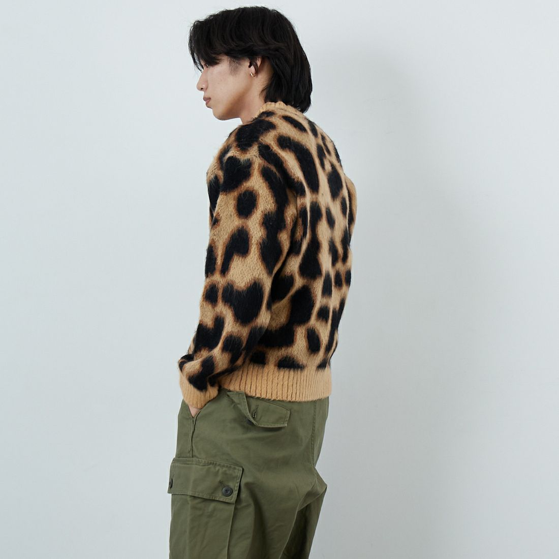 33Degrees [サーティスリーディグリーズ] バルキージャカードクルーネックニット [TDS-254-032] BRNﾚｵﾊﾟｰﾄﾞ &&モデル身長：179cm 着用サイズ：M&&