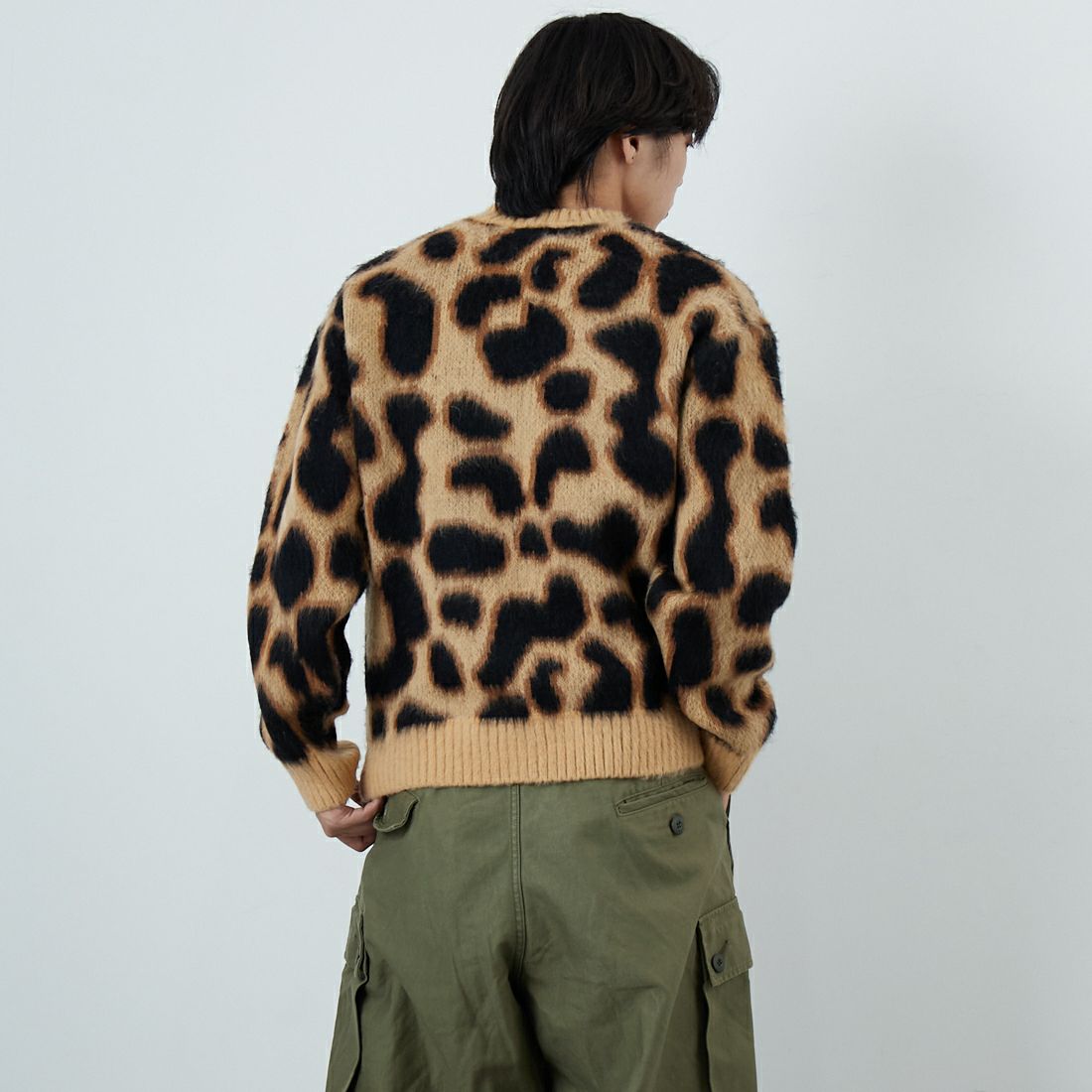 33Degrees [サーティスリーディグリーズ] バルキージャカードクルーネックニット [TDS-254-032] BRNﾚｵﾊﾟｰﾄﾞ &&モデル身長：179cm 着用サイズ：M&&